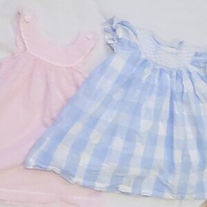 Lil Cactus Smocked Dress Lot of 2 Pastel Pink and Blue White Plaid